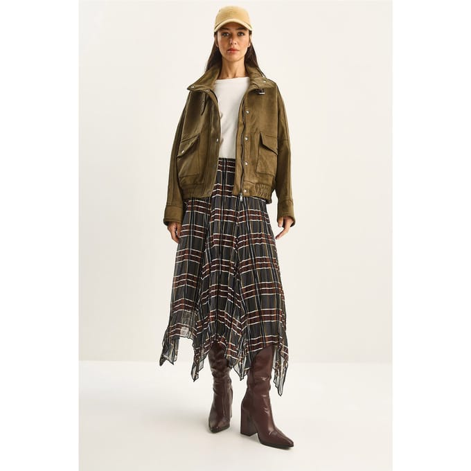Geruite Midi Rok met Voering