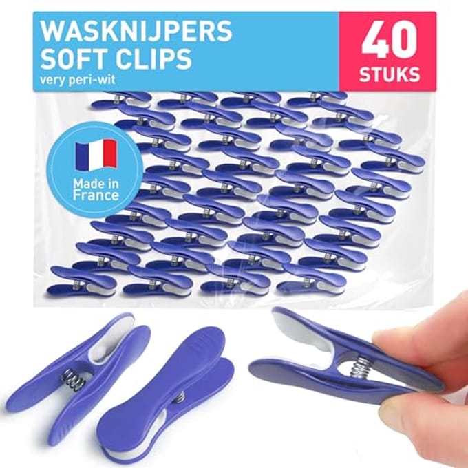 Premium Wasknijpers - Soft Clips (40 stuks, Very Peri Wit)