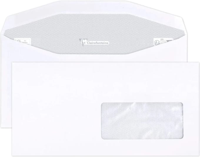 Clairalfa witte enveloppen 114x229mm venster rechts 45x100mm machinegeschikt 500 stuks