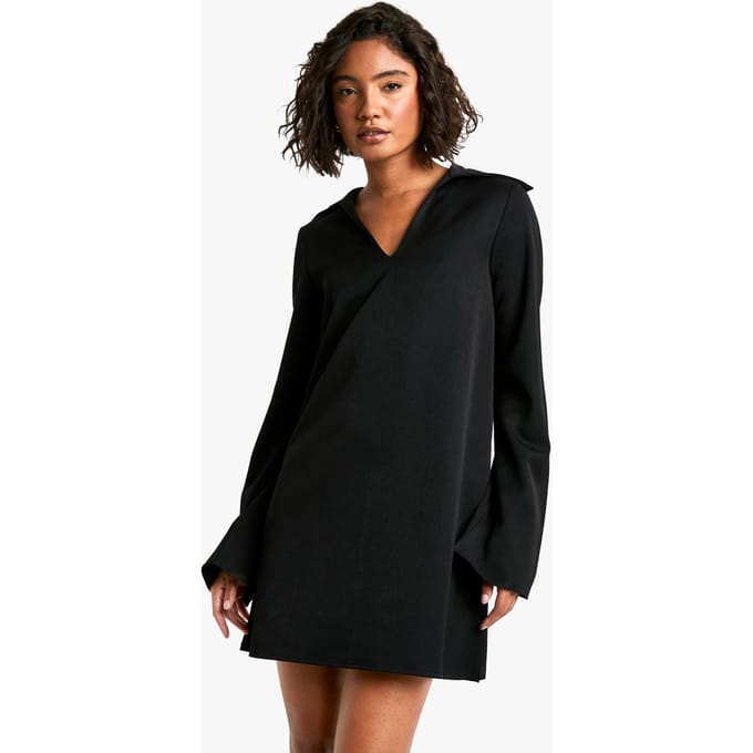 boohoo Dames Hoge kraagdetail geweven getailleerde shiftjurk | Zwart | Maat: 36