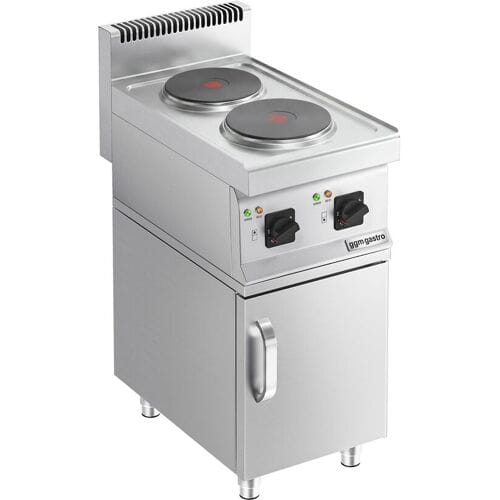 GGM Gastro Elektrisch fornuis - MARIO 600 - 400x600mm - 4,0 kW - 2 platen rond - incl. onderkast met 1 deur zilver