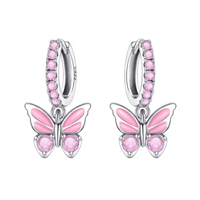 Oorbellen meisje vlinder - paars - roze - glitter - glinster