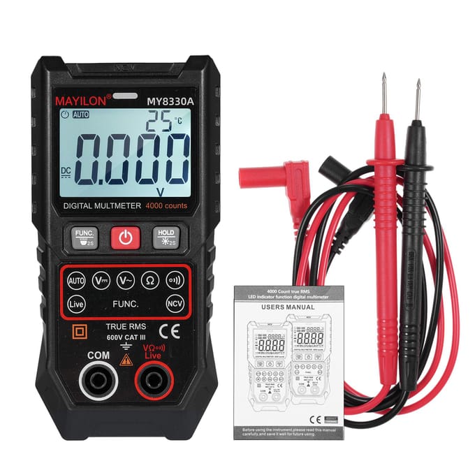 MAYILON Digitale multimeter spanningstester 4000 tellingen TRMS automatische handmatige bereik multitester zwart