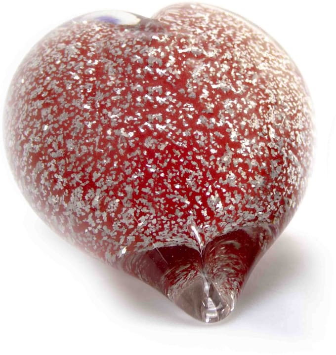 Loranto - urn van Glas - Mini Urn Hart - Rood/Zilver - Kleine Urnen