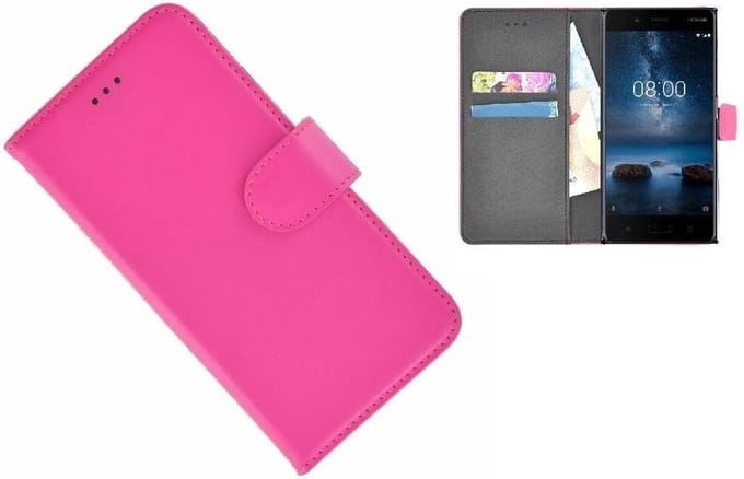 Roze effen Wallet Bookcase Nokia 8 Hoesje