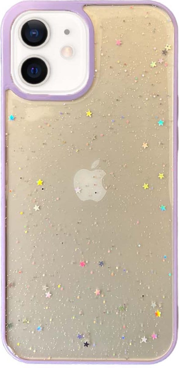 Smartphonica iPhone 12 Mini TPU hoesje doorzichtig met glitters - Paars geschikt voor iPhone 12 Mini