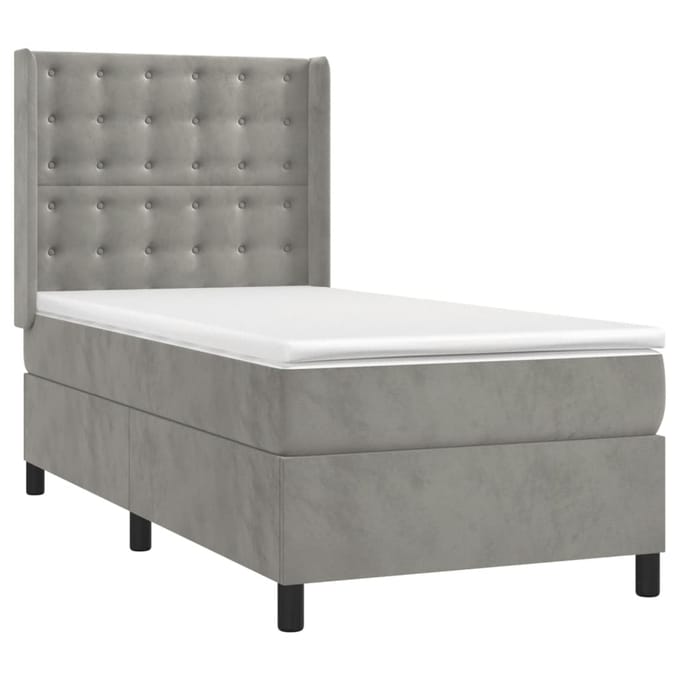 vidaXL - Boxspring - met - matras - fluweel - lichtgrijs - 80x200 - cm