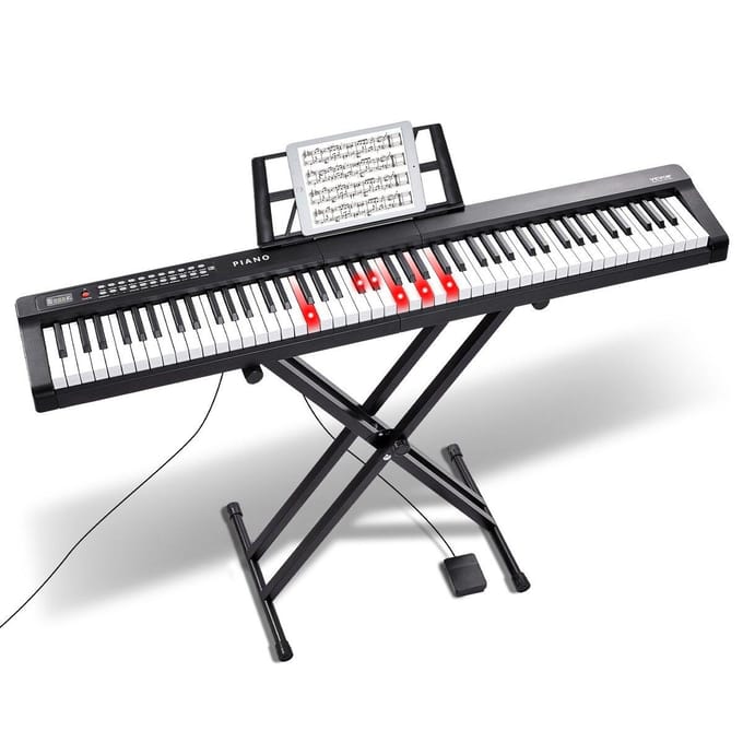 Clavier Piano Numérique 88 Touches Semi-Pondéré Électrique Portable avec Support