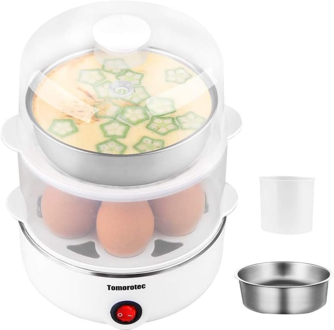 Eierkoker met 2 niveaus - Eierkoker snel - Eieren koken - Automatische uitschakeling - 14 eieren - Wit