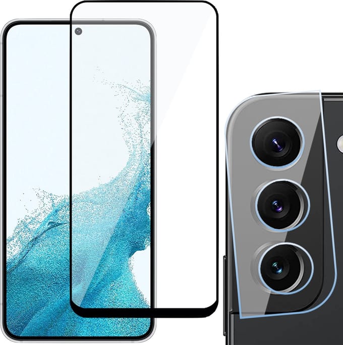 Screenprotector geschikt voor Samsung Galaxy S22 - Gehard Glas Beschermglas Tempered Glass Volledig Dekkende Screen Protector - Camera Lens Protector
