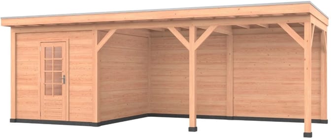 Douglas overkapping, 750 x 400, met schuur en achterwand, Westwood Comfort Plus
