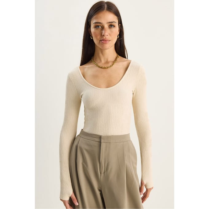 Slim Fit Lange Mouwen U Hals Blouse