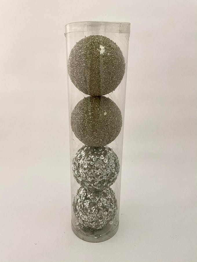 J-Line tube met 4 kerstballen glitter/goud 10cm