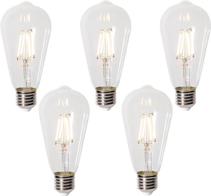 LUEDD Set van 5 E27 dimbare LED lampen ST64 clear 5W 600 lm 2700K