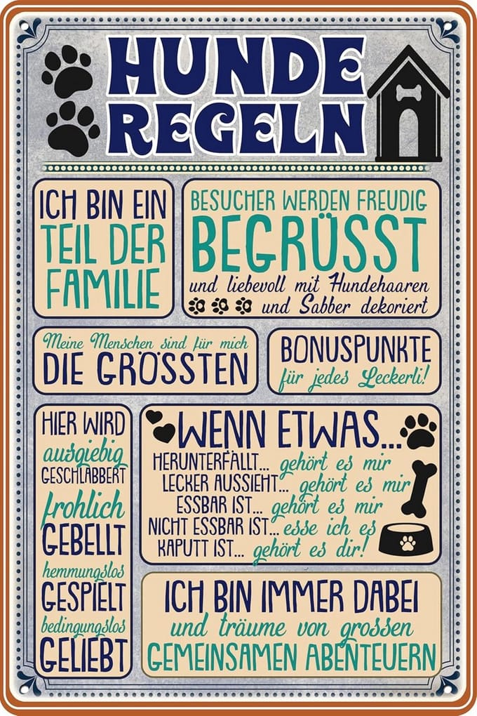 Decoratief Blikken Bord met Hondenregels 14x20 cm Weerbestendig