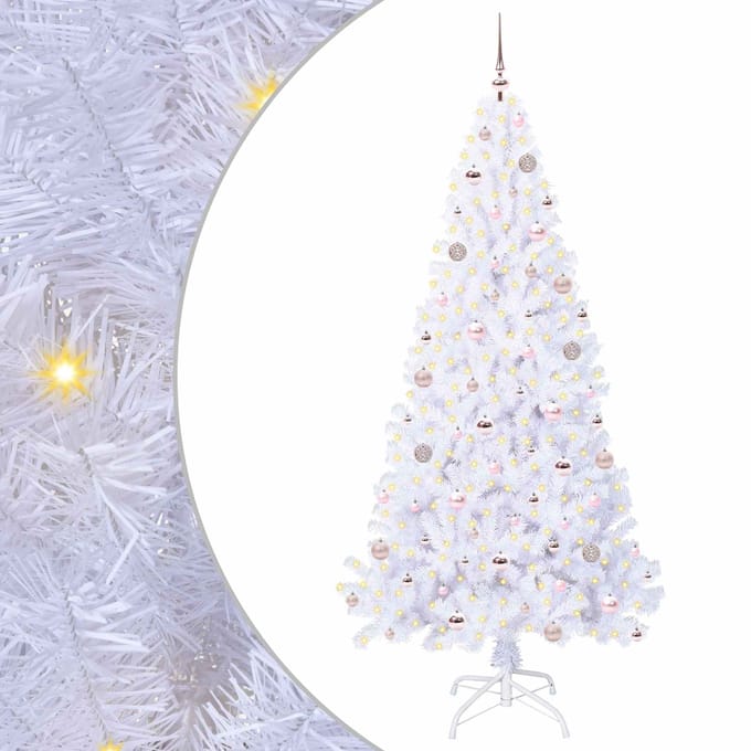 vidaXL - Kunstkerstboom - met - 300 - LED - Wit - 210 - cm - PVC - en - Staal