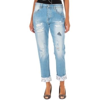 Lange denim broek met rechte zoom gesneden 10DBF0667 vrouw