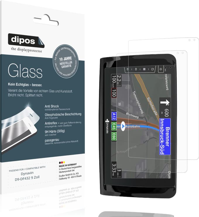 dipos – 2x Matte Pantserfolie geschikt voor Dynavin D9-DF432 9 Zoll | 9H Screenprotector