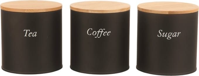 Cheffinger Voorraadbussen met Bamboe Deksel - Zwart - Koffie, Thee en Suiker