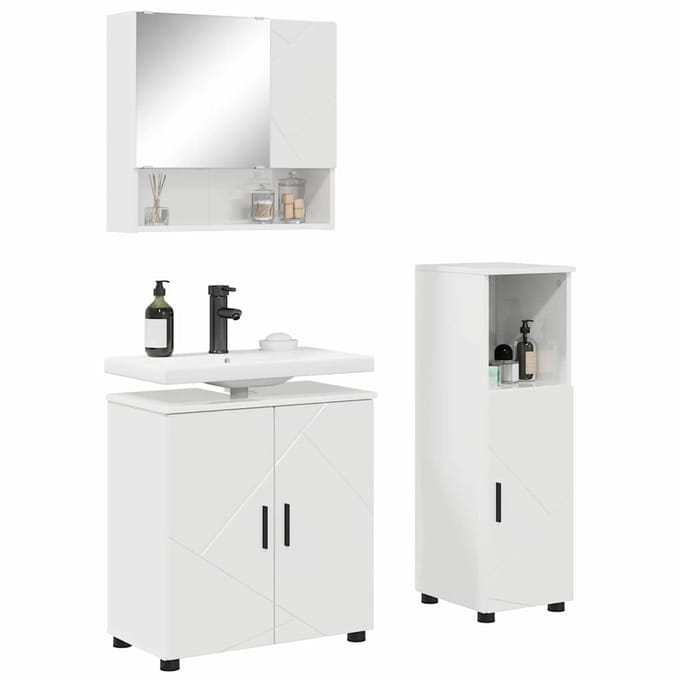 vidaXL - Badkamermeubel - Set - 3 - st - Hoogglans - wit - 61 - x - 35 - x - 64 - cm