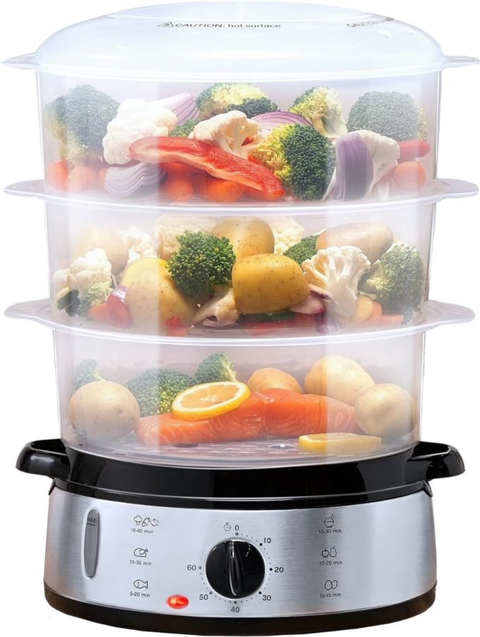 YOR® Stoomkoker - Stoomkokers - Stoompan - Grijs - 24cm x 31cm x 43cm