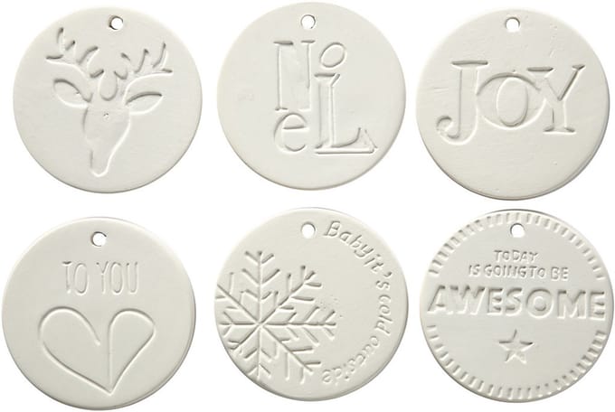 Ornamenten om te hangen, afm 7x7 cm, dikte 0,6 cm, wit, 6 stuk/ 1 doos