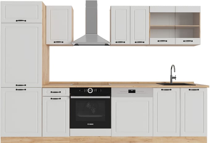 Vicco R-Line Complete keukeneenheid – 300 cm, WB Eik Wit landhuis/gouden eik