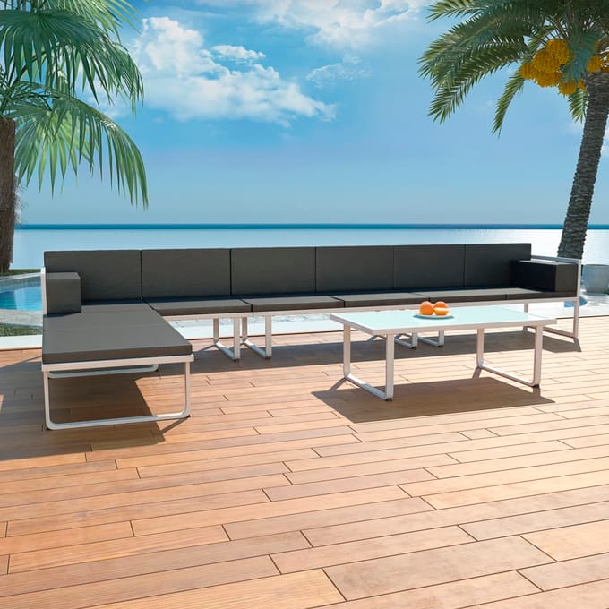 vidaXL - 5-delige - Loungeset - textileen - aluminium - zwart