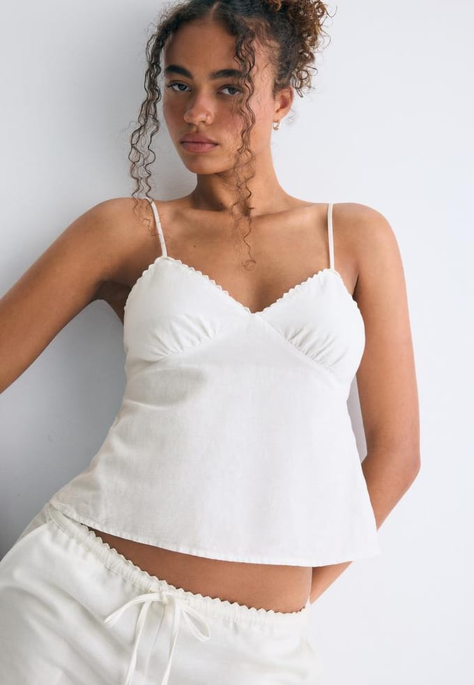 Stradivarius Rustieke top met bandjes  Ecru XL