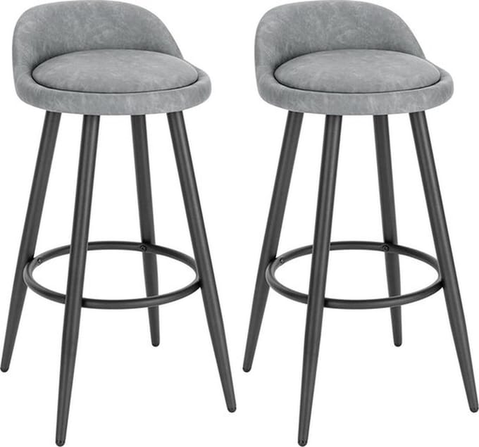 Leren Barkrukken - Set van 2 - Grijs - Met rugleuning - Ergonomische Barstoelen - Zithoogte 69cm