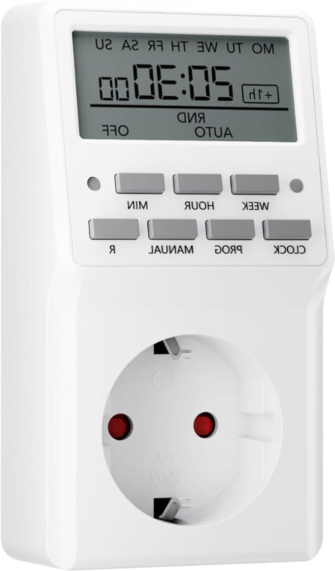 Aurixi® Digitale Tijdschakelaar - Digitale schakelklok Met 20 Programma’s - Schakelklok Timer – Wit - 5cm x 5cm x 10cm
