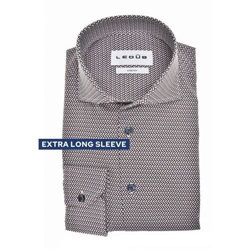 Ledûb Overhemd Extra Long Sleeve Cotton Stretch Allover Abstract Pattern Mouwlengte 7 Donker Rood / male