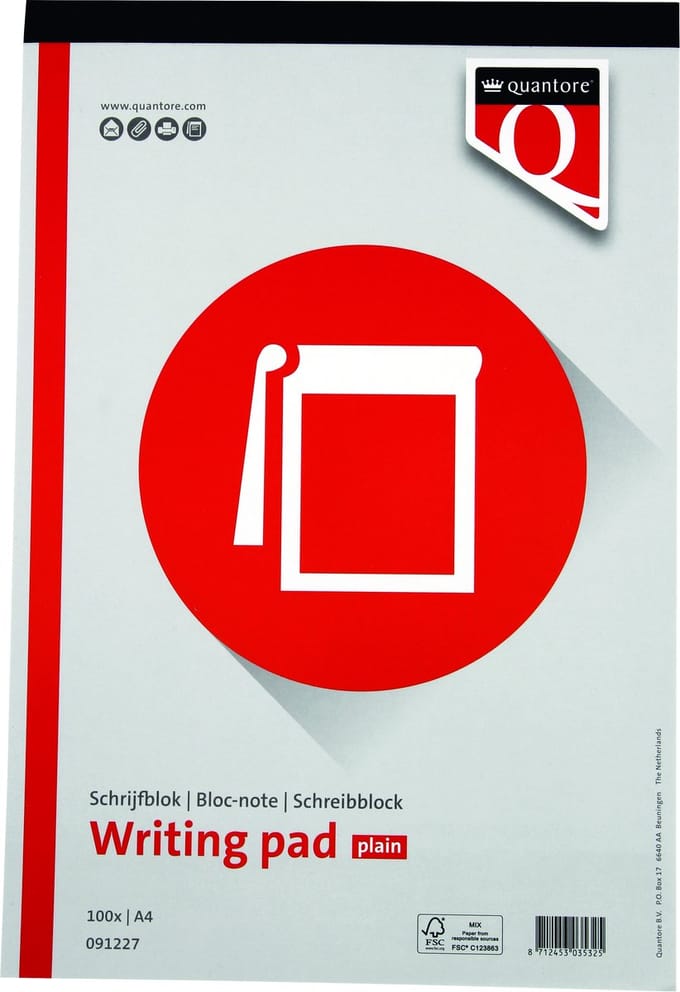 5 x Schrijfblok Quantore - A4 - blanco - 100 vel