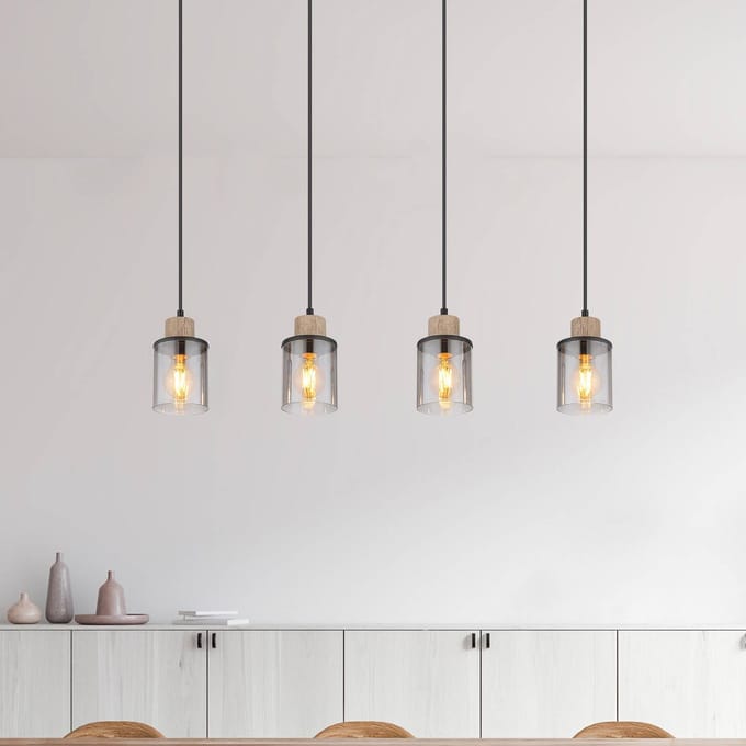 Globo - hanglamp - Reid - zwart - glas smoke glas - grote eettafellamp - E27 - 15707-4H