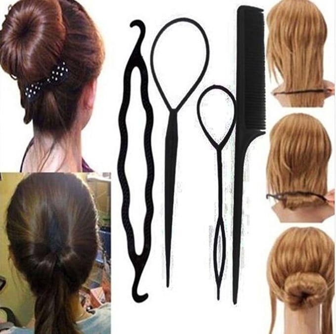 Haar style hulpstukken - Styling tool haarclip - Donut Bun Knot maker - Lus invlecht - Puntkam - Set van 4 stuks - Heble