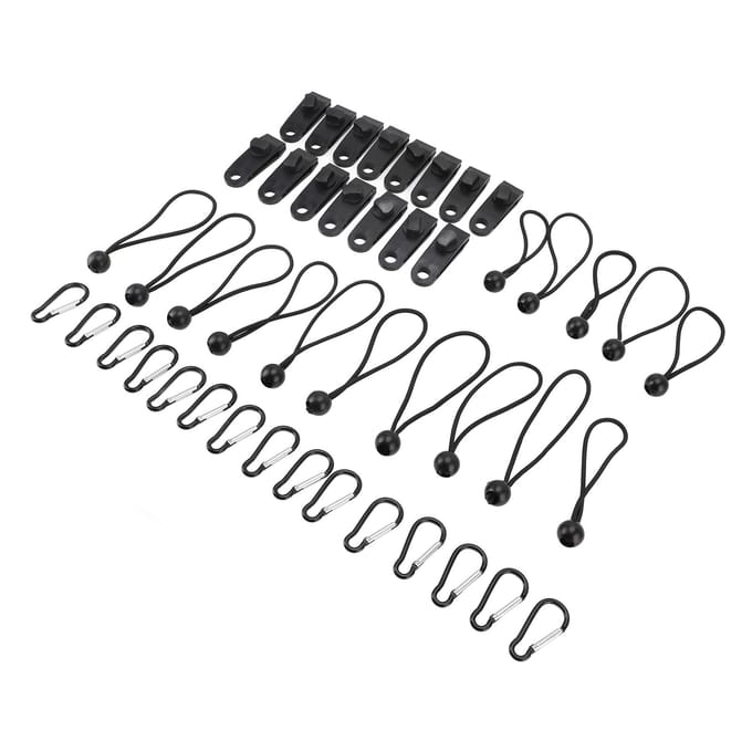 45 Stuks Zwarte Zeilklemmen Set met Haken en Elastieken Sterke Grip voor Camping Voertuigen gray