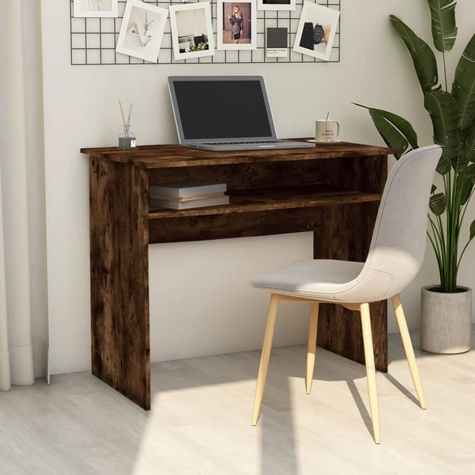 vidaXL - Bureau - 90x50x74 - cm - bewerkt - hout - gerookt - eikenkleurig