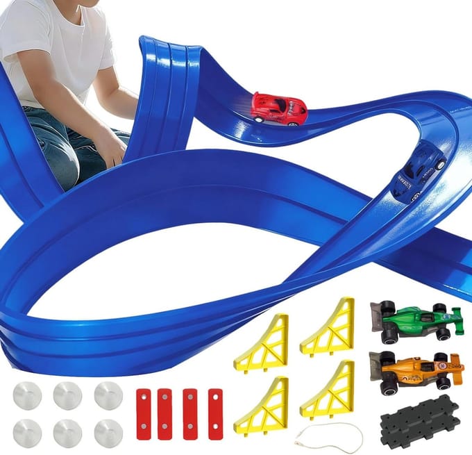 Racebaan Speelgoed - Auto Baan - Creatief Spelen - Onbeperkte Lay-outs - 4 Meter - Blauw