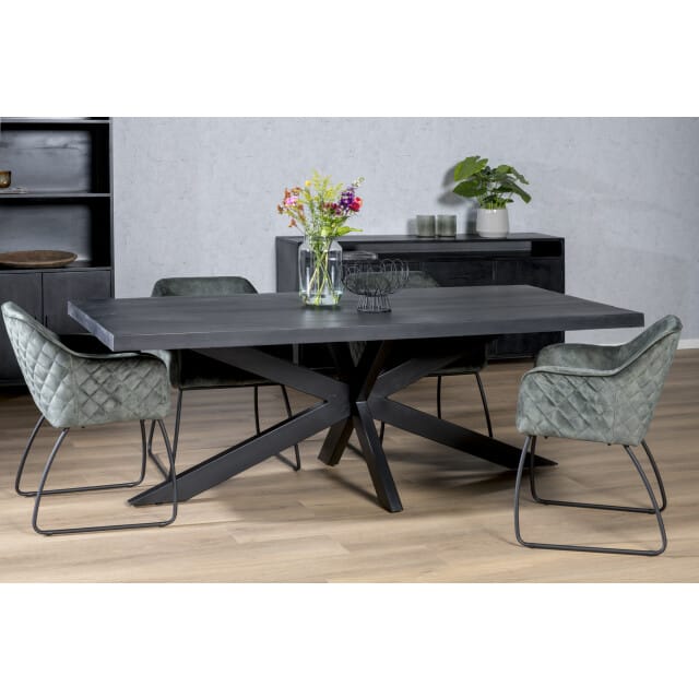 Livingfurn - e Zwart Eetkamertafel kala - Mango Hout  - 200 cm
