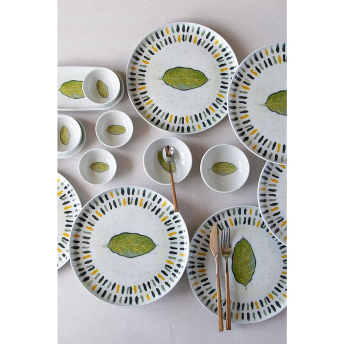 14-delige ontbijtset Leafy porselein | Hermia