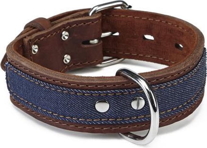 Leren halsband Denim. Bruin. 50 cm x 40 mm.