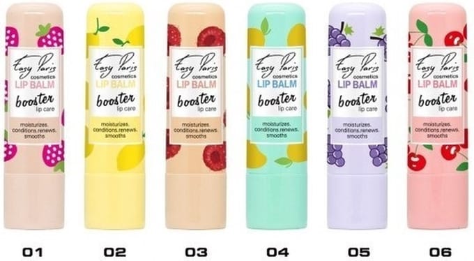 Easy Paris Cosmetics - Set met 6 verrukkelijke Lip Balm Boosters - Aardbei Citroen Kers Perzik Druif Framboos