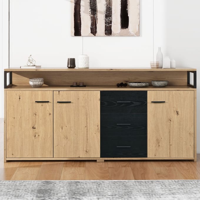 Dressoir - 150x35x75.9 cm - Industrieel Met 3 Deuren En 3 Lades - MDF - Houtkleur