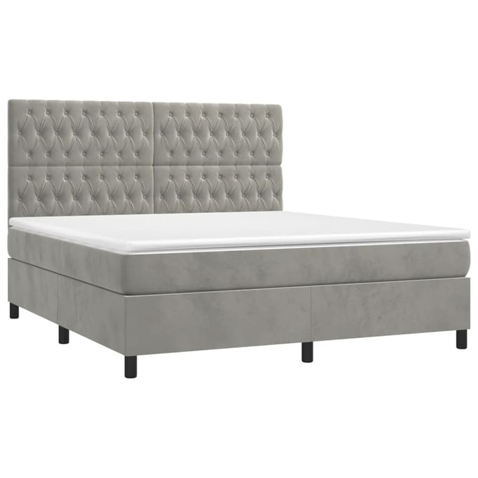 vidaXL - Boxspring - met - matras - en - LED - fluweel - lichtgrijs - 160x200 - cm
