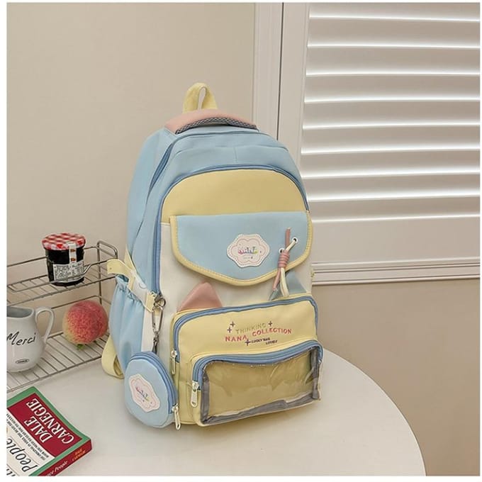 Sac à dos de grande capacité, léger et polyvalent, style collège contrasté mignon .