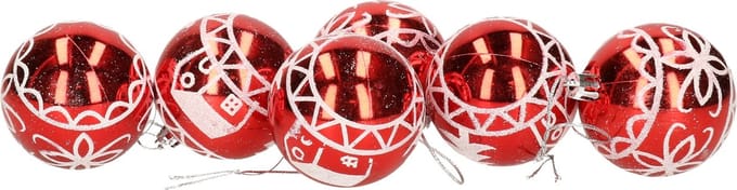 Gerimport Kerstballen - gedecoreerd - 6x st - rood - glas - luxe - kerstversiering