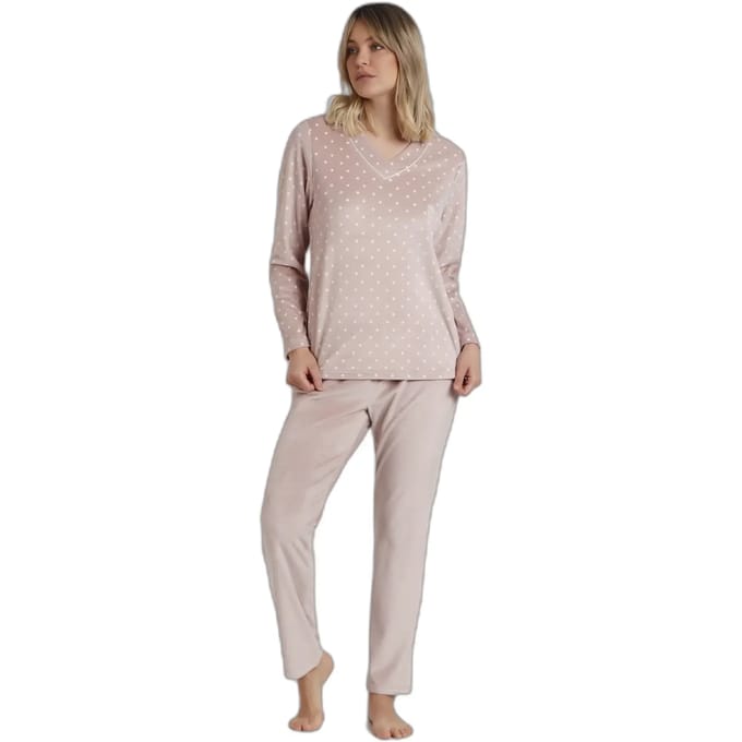 Dames pyjama met lange mouwen en V-hals van velours Admas Classic Pico Dots Lace