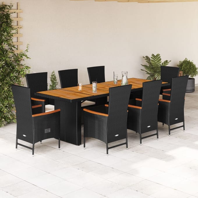 vidaXL - 9-delige - Tuinset - poly - rattan - zwart