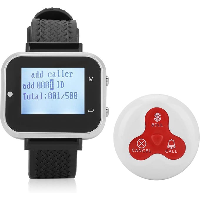 Mobiele Polshorloge Ontvanger+10*Rode Witte Pager Zender(Model CTW06+CTT23) US Plug white