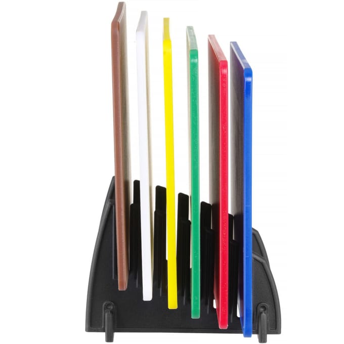 HENDI Set van 6 LDPE-snijplanken met rek � kleurgecodeerd � 450x300x10 mm